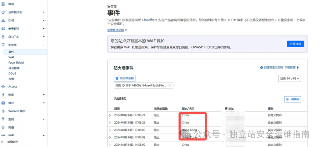 CloudFlare-安全性-WAF-配置国家地区