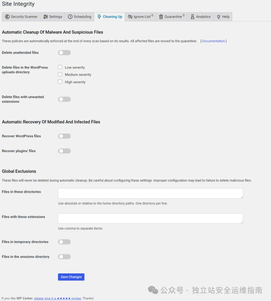 安全插件-WP-Cerber-Site-Integrity-Cleaning-Up