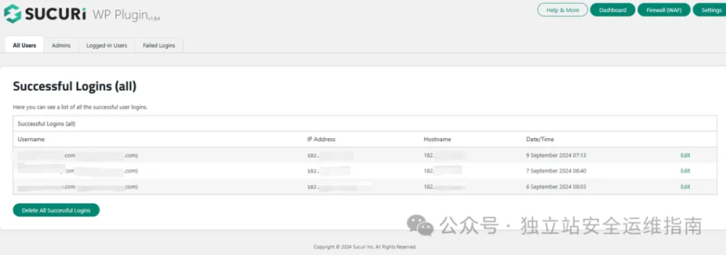 安全插件Sucuri Security-最近登录日志