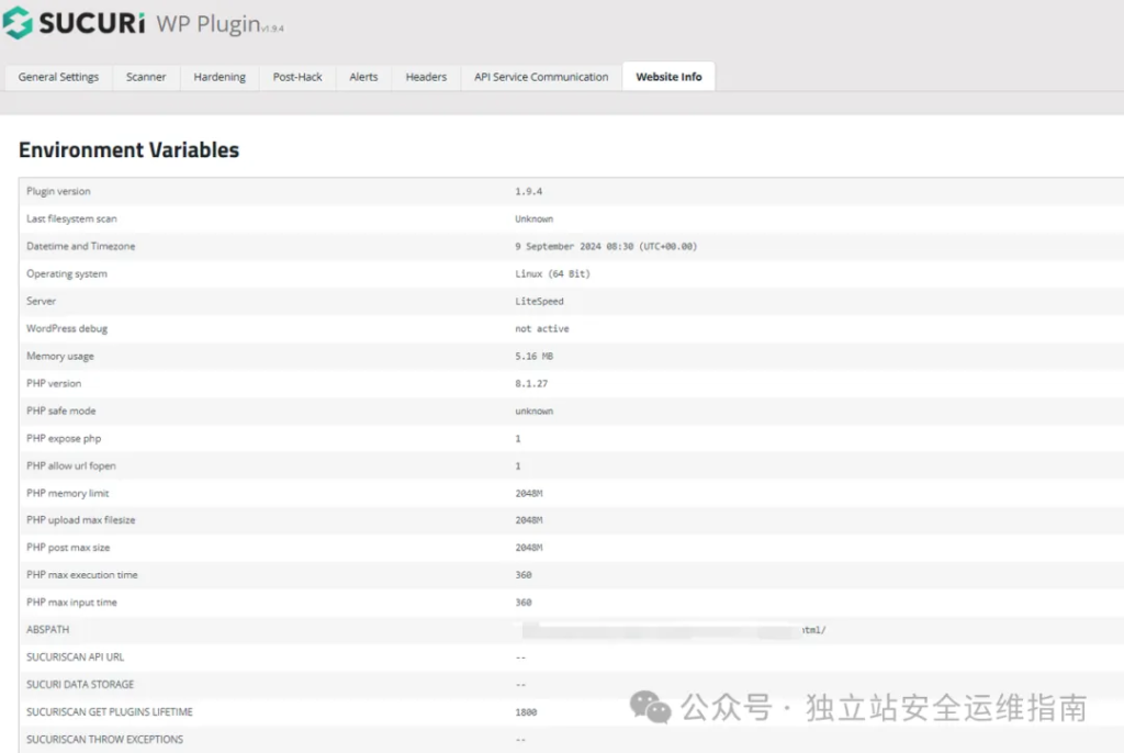 安全插件Sucuri Security-Website-Info